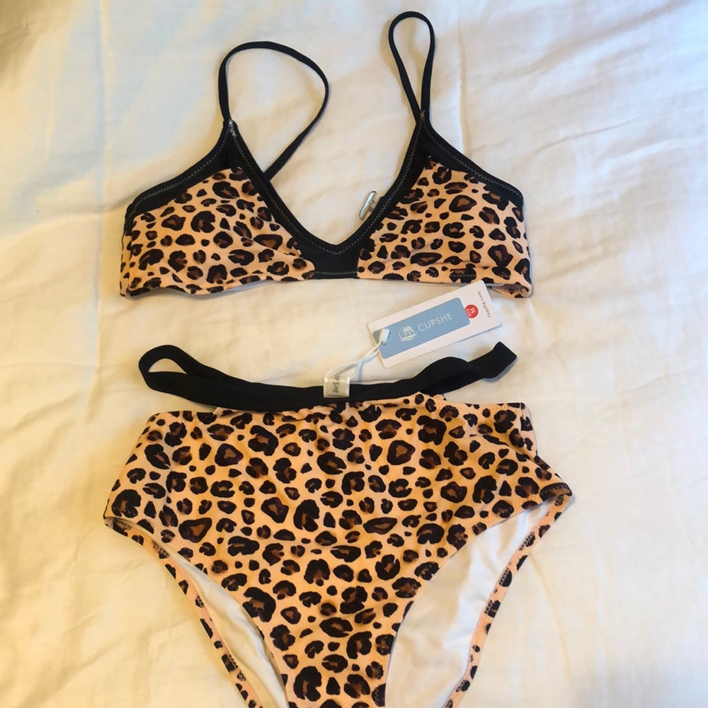 Cupshe cheetah print high waisted bikini set